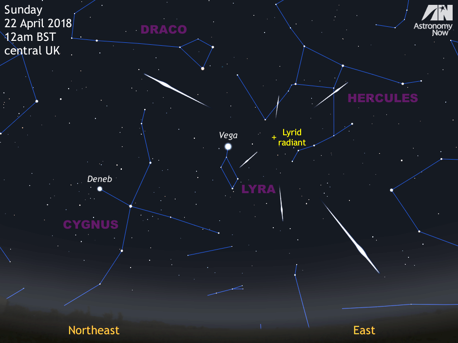 Lyrids Meteor Yağmuru konumu, lyrids meteor yağmuru haritası