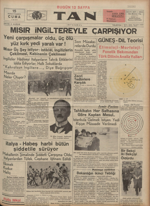 15 Kasım 1935 tarihli Tan gazetesi