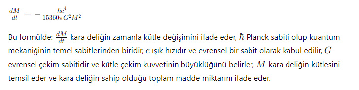 Hawking radyasyonu ile kütle kaybı, Hawking radyasyonu kütle kaybı formülü, Hawking radyasyonu formülleri