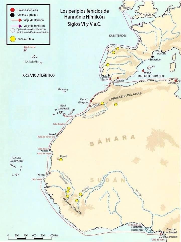 Kartaca Ticaret İmparatorluğu - Hanno ve Himilco haritası